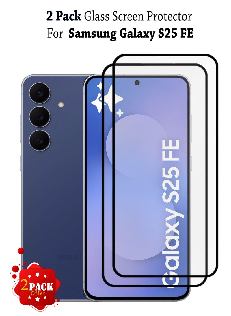 2 Pack Samsung Galaxy S25 FE Screen Protector | Tempered Glass Compatible with Samsung Galaxy S25 FE| Screen Protector Full HD Quality Tempered Glass Anti-Scratch Edge to Edge Coverage with Easy Installation Kit - Black - Image 1
