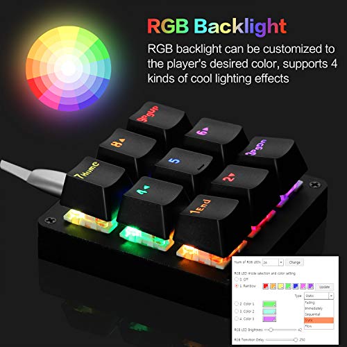 Koolertron One Handed Macro Mechanical Keyboard, RGB LED Backlit Portable Mini One-Handed Mechanical Gaming Keypad OSU! Keyboard 9 Fully Programmable Keys Red Switches - Image 4