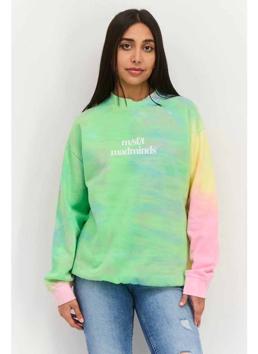 Misfit Women Crew Neck Tie Dye Print Long Sleeves Sweatshirt, Multicolor  - Image 1