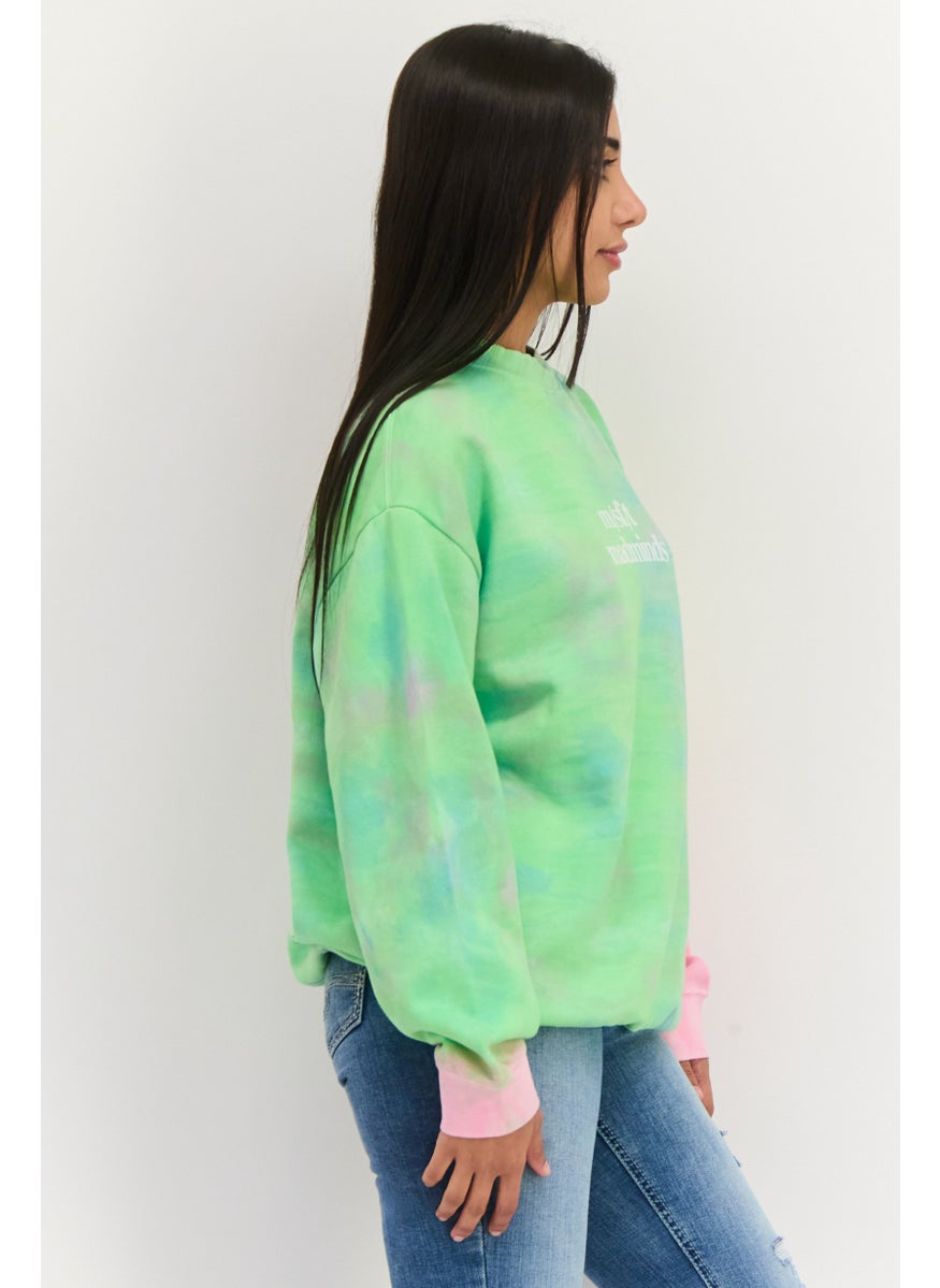 Misfit Women Crew Neck Tie Dye Print Long Sleeves Sweatshirt, Multicolor  - Image 2