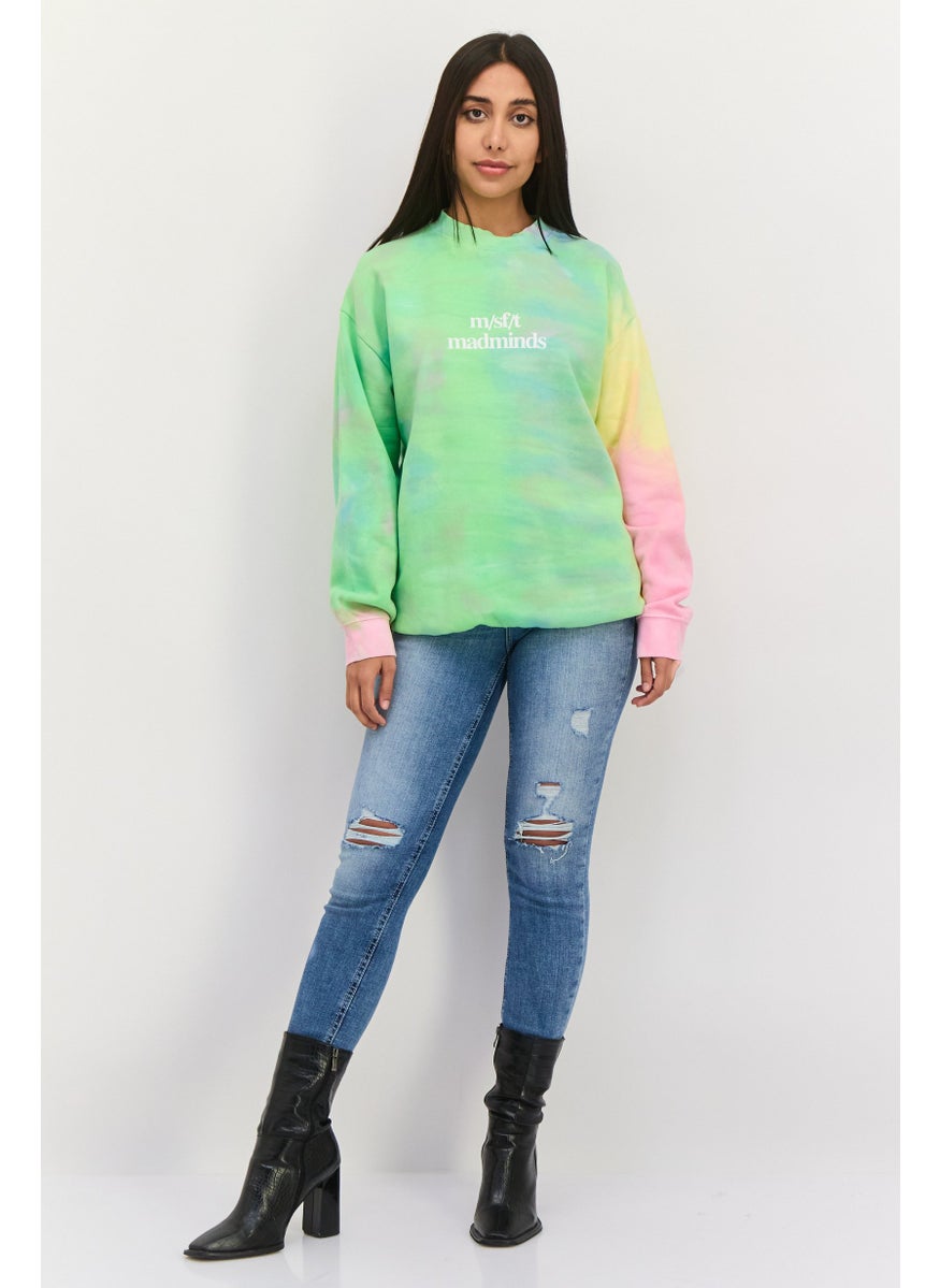 Misfit Women Crew Neck Tie Dye Print Long Sleeves Sweatshirt, Multicolor  - Image 4