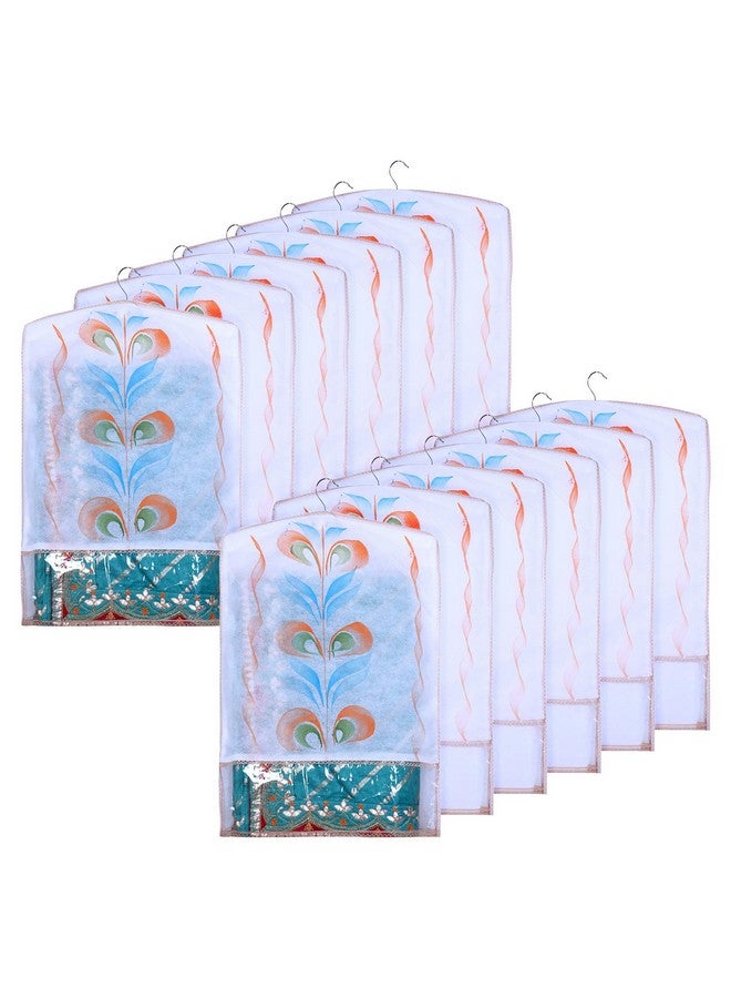 Kuber Industries Hanging Saree Cover | Non-Woven Brush Painting Pattern Saree Cover | Saree Covers for Home | Saree Cover with Small Transparent view | Pack of 12 | Peach - Image 1