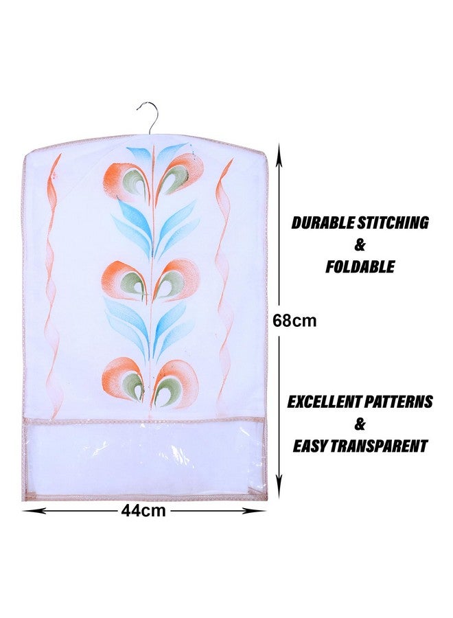 Kuber Industries Hanging Saree Cover | Non-Woven Brush Painting Pattern Saree Cover | Saree Covers for Home | Saree Cover with Small Transparent view | Pack of 12 | Peach - Image 2