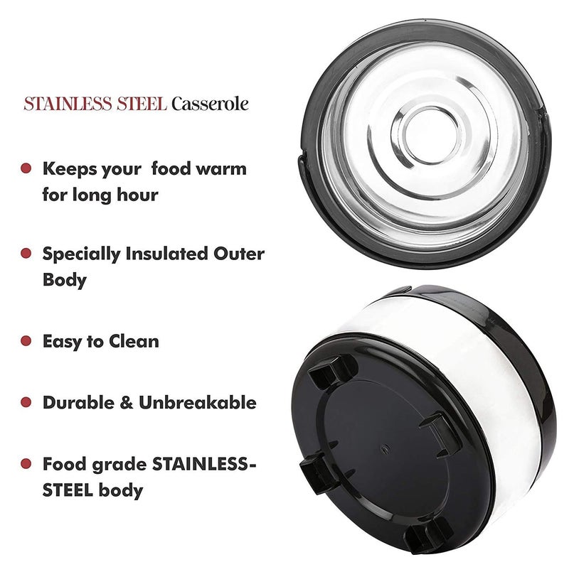 Appeasy Stainless Steel Casserole with Plastic Lid Set of 1 5200ml Silver and Black - Image 5