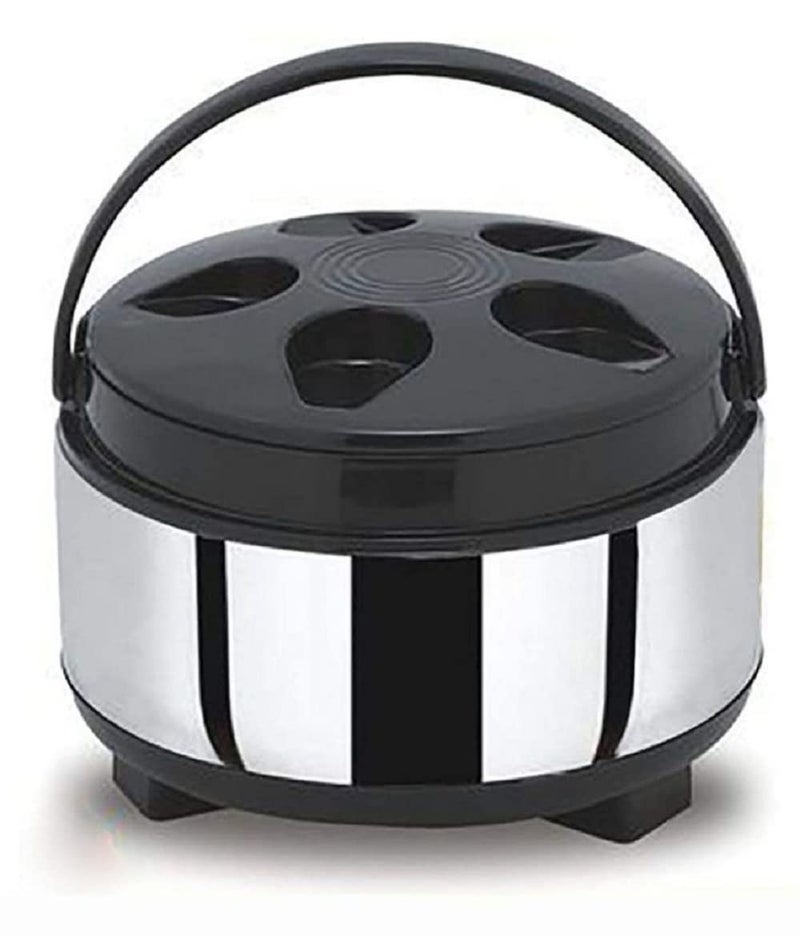 Appeasy Stainless Steel Casserole with Plastic Lid Set of 1 5200ml Silver and Black - Image 1