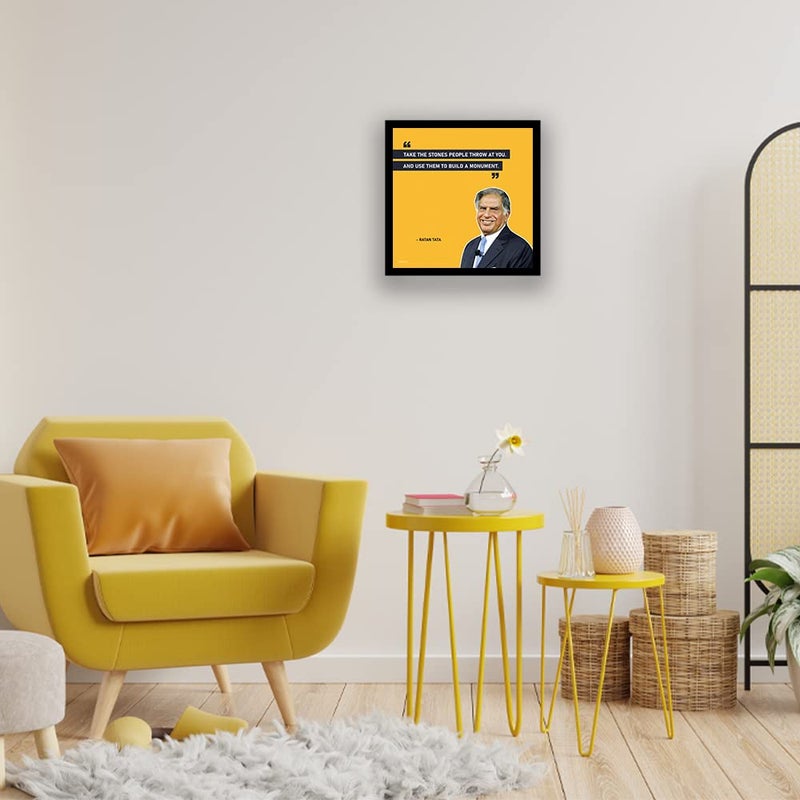 ADROS Engineered Wood Square Motivational Quotes/Great Saying by Indian Legends Photo Frame With Poster For Office Wall, Study Room, Workplace, Restaurant (Ratan Tata-1)22.9L x 22.9W Centimeter - Image 3