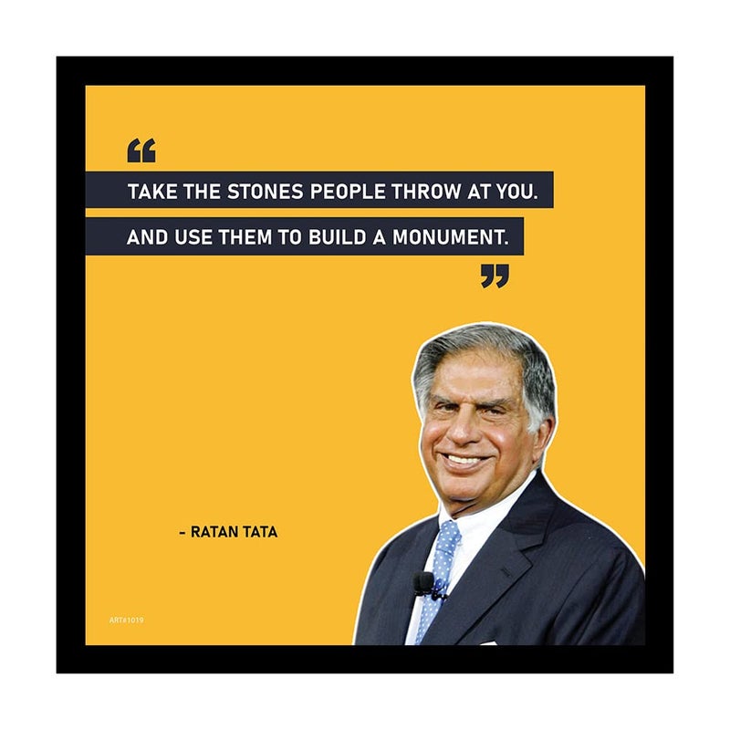 ADROS Engineered Wood Square Motivational Quotes/Great Saying by Indian Legends Photo Frame With Poster For Office Wall, Study Room, Workplace, Restaurant (Ratan Tata-1)22.9L x 22.9W Centimeter - Image 1
