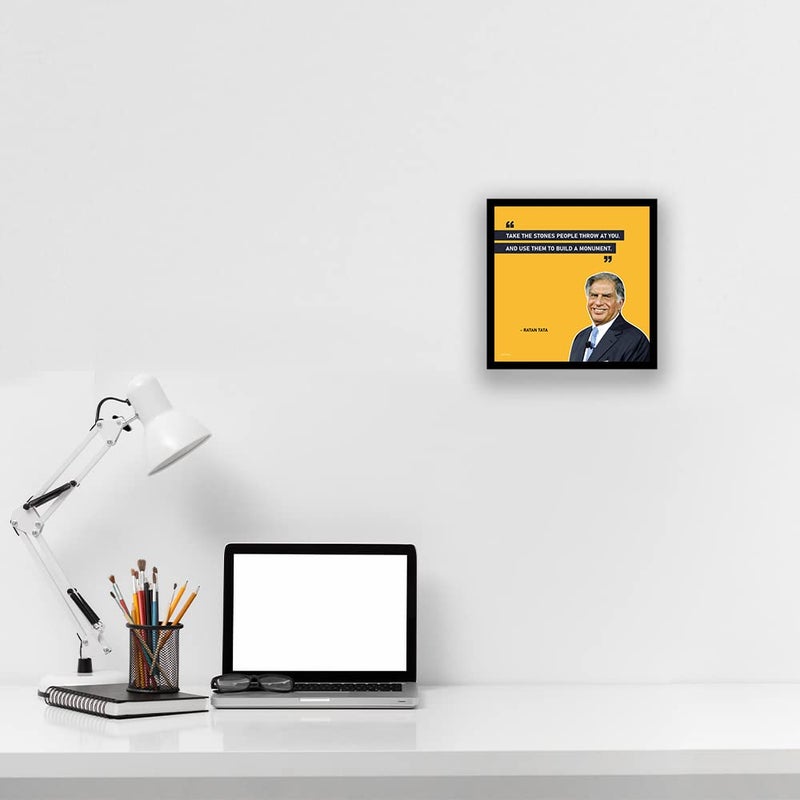 ADROS Engineered Wood Square Motivational Quotes/Great Saying by Indian Legends Photo Frame With Poster For Office Wall, Study Room, Workplace, Restaurant (Ratan Tata-1)22.9L x 22.9W Centimeter - Image 4