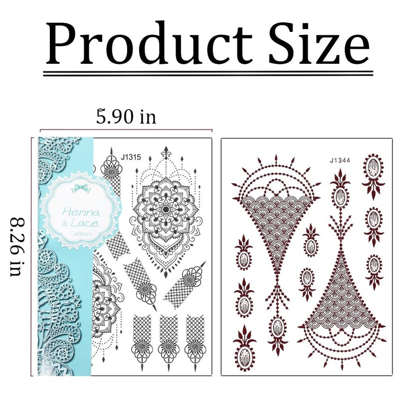 Xmasir 12 Sheets Henna Tattoo Kit, Waterproof Tattoo Stickers for Women Wedding Party Temporary Henna Sticker (Black+ Brown-12P) - Image 3