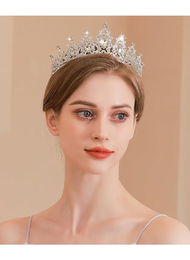 تيجان كريستالية للنساء والفتيات تاج أميرة أنيق تيجان للنساء للعروس حفلات الزفاف حفلات التخرج أعياد الميلاد ملابس تنكرية إكسسوارات شعر للنساء والفتيات (فضي) - Image 2