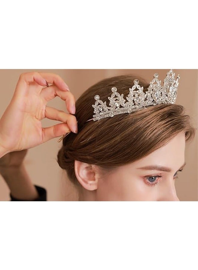 تيجان كريستالية للنساء والفتيات تاج أميرة أنيق تيجان للنساء للعروس حفلات الزفاف حفلات التخرج أعياد الميلاد ملابس تنكرية إكسسوارات شعر للنساء والفتيات (فضي) - Image 4