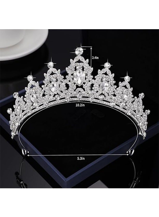 تيجان كريستالية للنساء والفتيات تاج أميرة أنيق تيجان للنساء للعروس حفلات الزفاف حفلات التخرج أعياد الميلاد ملابس تنكرية إكسسوارات شعر للنساء والفتيات (فضي) - Image 5