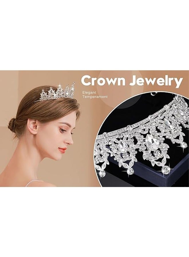 تيجان كريستالية للنساء والفتيات تاج أميرة أنيق تيجان للنساء للعروس حفلات الزفاف حفلات التخرج أعياد الميلاد ملابس تنكرية إكسسوارات شعر للنساء والفتيات (فضي) - Image 3