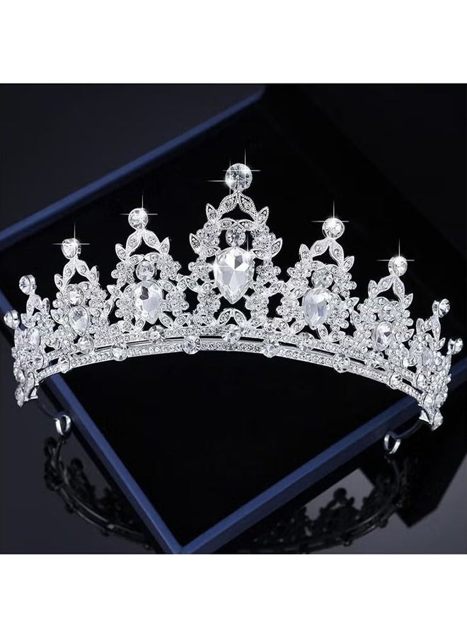 تيجان كريستالية للنساء والفتيات تاج أميرة أنيق تيجان للنساء للعروس حفلات الزفاف حفلات التخرج أعياد الميلاد ملابس تنكرية إكسسوارات شعر للنساء والفتيات (فضي) - Image 1