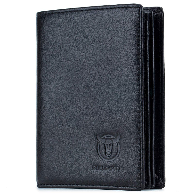 BULLCAPTAIN Large Capacity Genuine Leather Bifold Wallet/Credit Card Holder for Men with 15 Card Slots QB-027 (Black) - Image 1