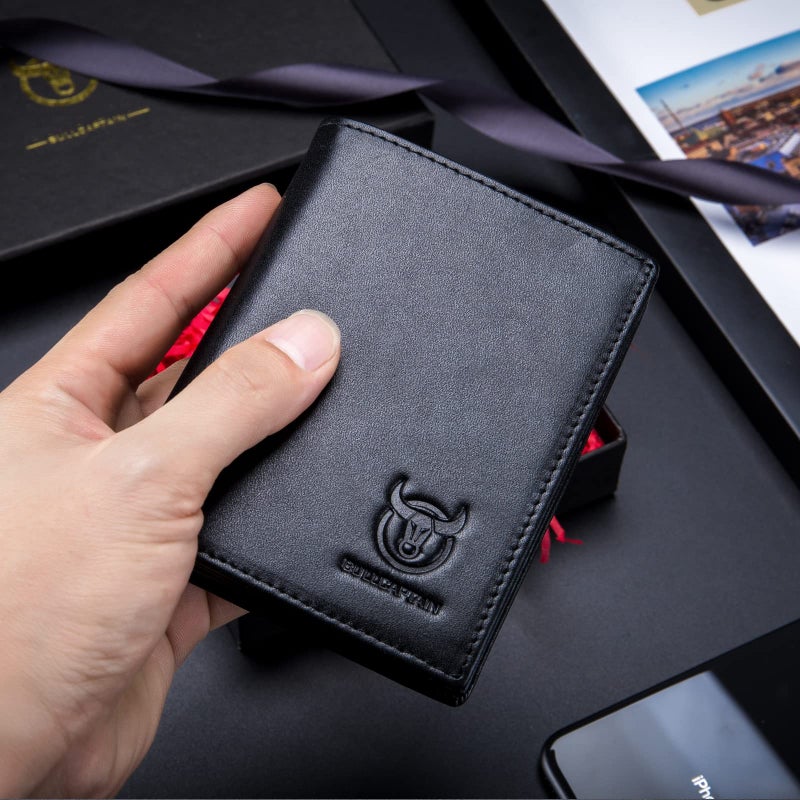 BULLCAPTAIN Large Capacity Genuine Leather Bifold Wallet/Credit Card Holder for Men with 15 Card Slots QB-027 (Black) - Image 2