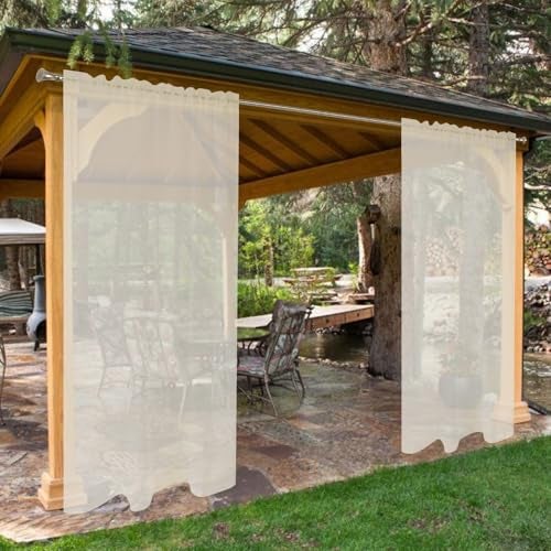 SpaceDresser SpaceDresser Waterproof Outdoor Sheer Curtains for Patio  2 Panels Rod Pocket Indoor Voile Sheer Curtain for Living Room52W x 84L inch Ivory 