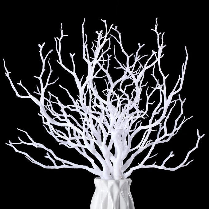 138 INCH SMALL MANZANITA BRANCHES PLASTIC FAUX BRANCHES ARTIFICIAL ANTLER SHAPED TREE BRANCH DECORATIVE PLANT TWIGS FOR HOME WEDDING TABLE CENTERPIECE FESTIVAL DECORSWHITE20 PIECES