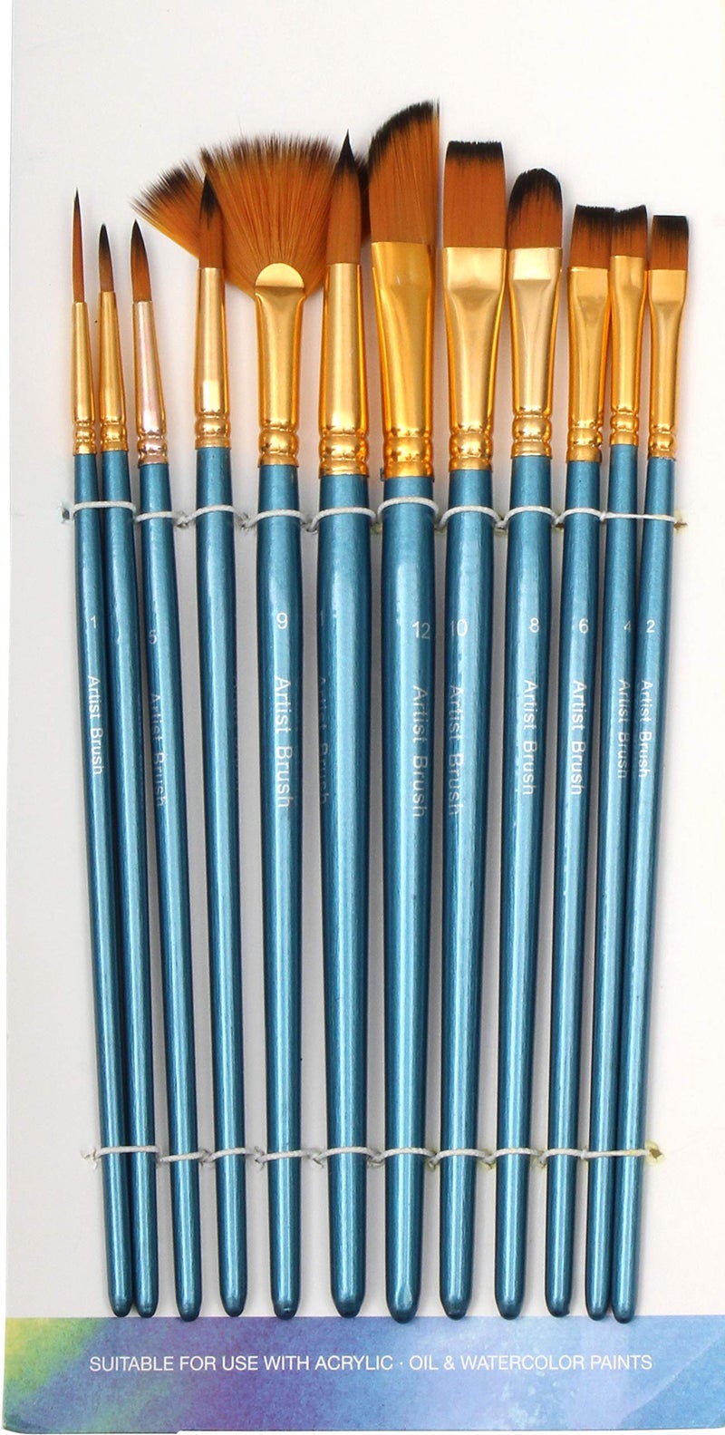 Chrome Different Shape Nylon Hair Watercolor Artist Paint Brush Set (Set of 12, Blue) - Image 1