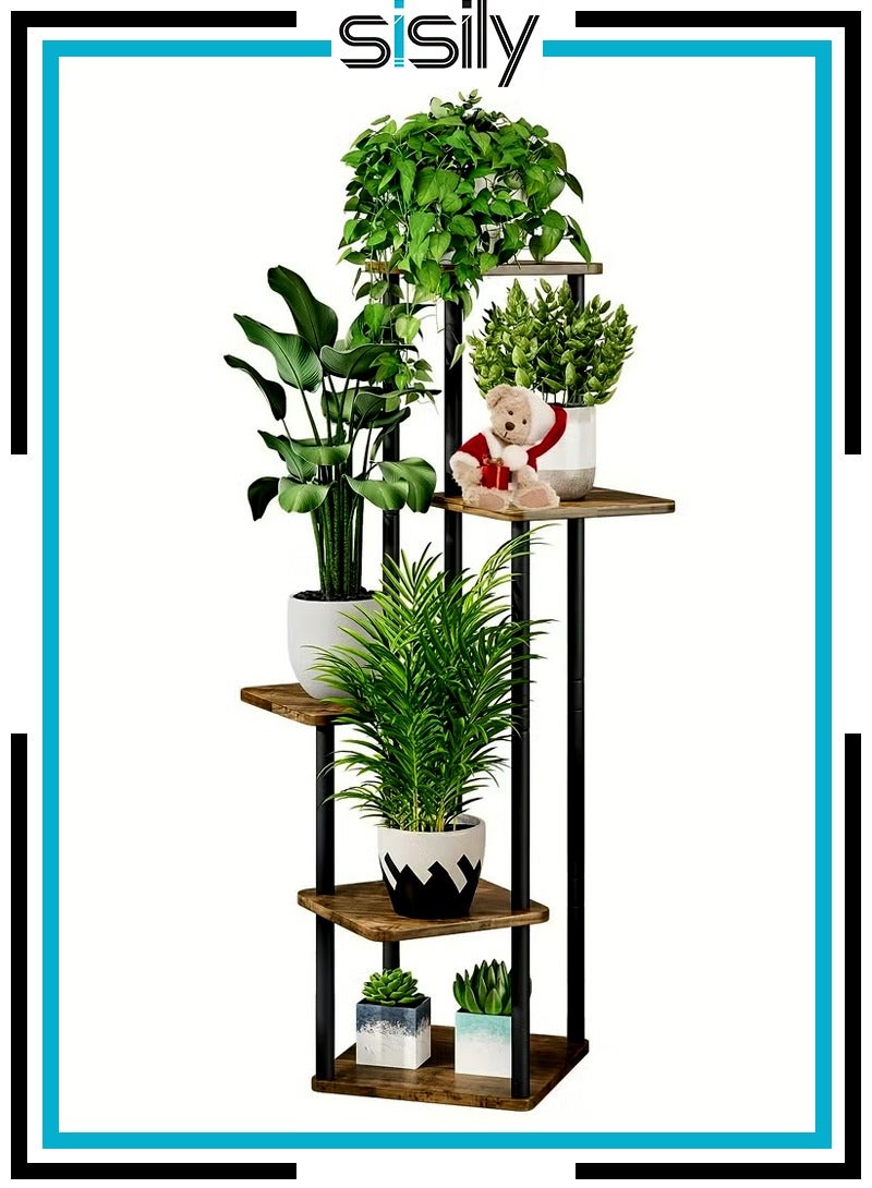 سيسلي حامل نباتات داخلي من 5 طبقات، رف زهور معدني للنباتات المتعددة، حامل زهور طويل للزاوية، مناسب للفناء والحديقة وغرفة المعيشة والشرفة وغرفة النوم - Image 1