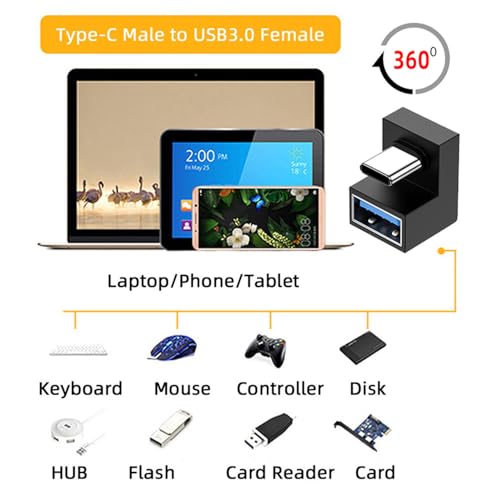 xiwai 180 Degree Up & Down Angled Type-C USB-C OTG to USB 3.0 Female Extension Adapter for Cell Phone & Tablet - Image 4