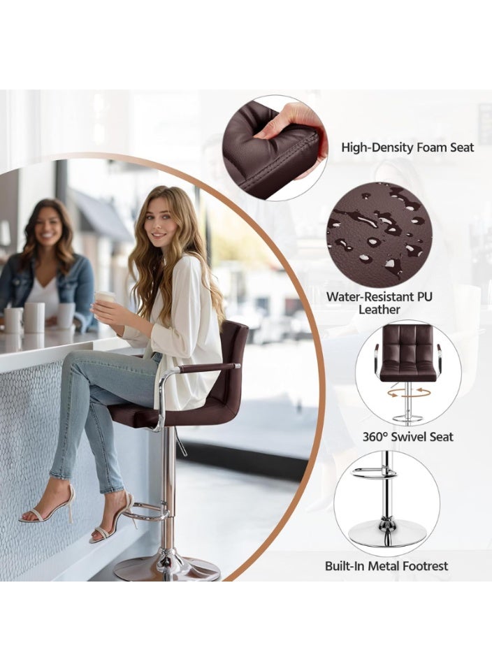 سمارت هوم كرسي بار دوّار مرتفع للمطبخ والمقهى - مقعد بتصميم عصري فاخر مع مسند ظهر ومقعد مبطن قابل لتعديل الارتفاع – كرسي طاولة بار وكاونتر للمطابخ والمطاعم والمقاهي - Image 4