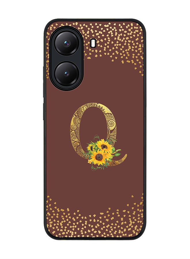Stylizedd For Xiaomi Poco X7 Pro 5G Case,Slim fit Camera Protection, Shockproof Thin Phone cover  - Custom Floral Monogram - Q  (Brown ) - Image 1