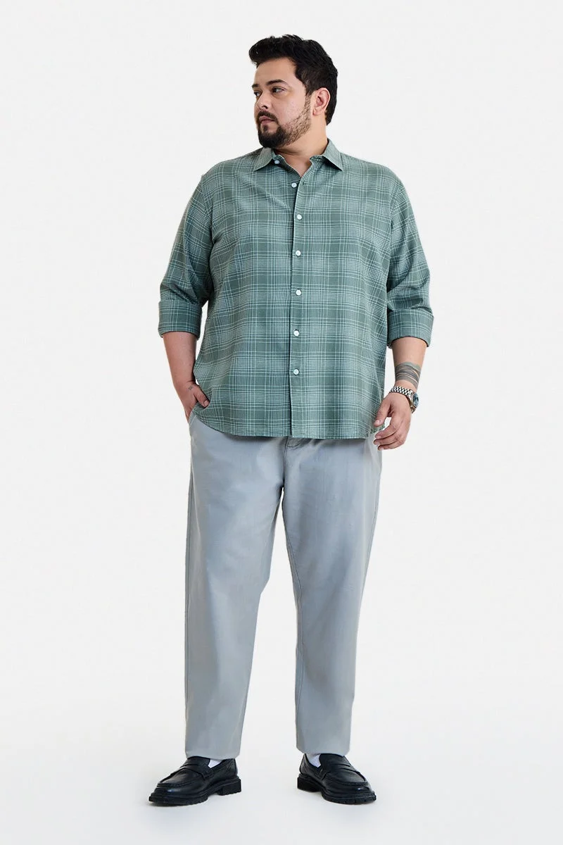 سنيتش Dark Green Checkered Long Sleeve Regular Fit Plus Size Shirt