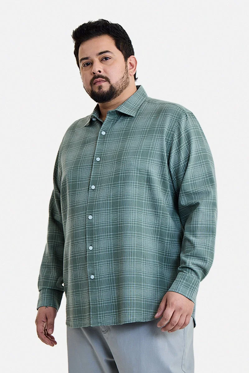 SNITCH Dark Green Checkered Long Sleeve Regular Fit Plus Size Shirt