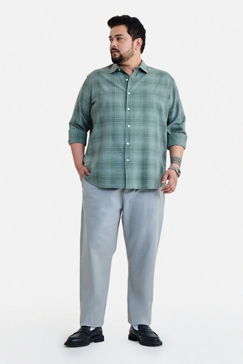 سنيتش Dark Green Checkered Long Sleeve Regular Fit Plus Size Shirt