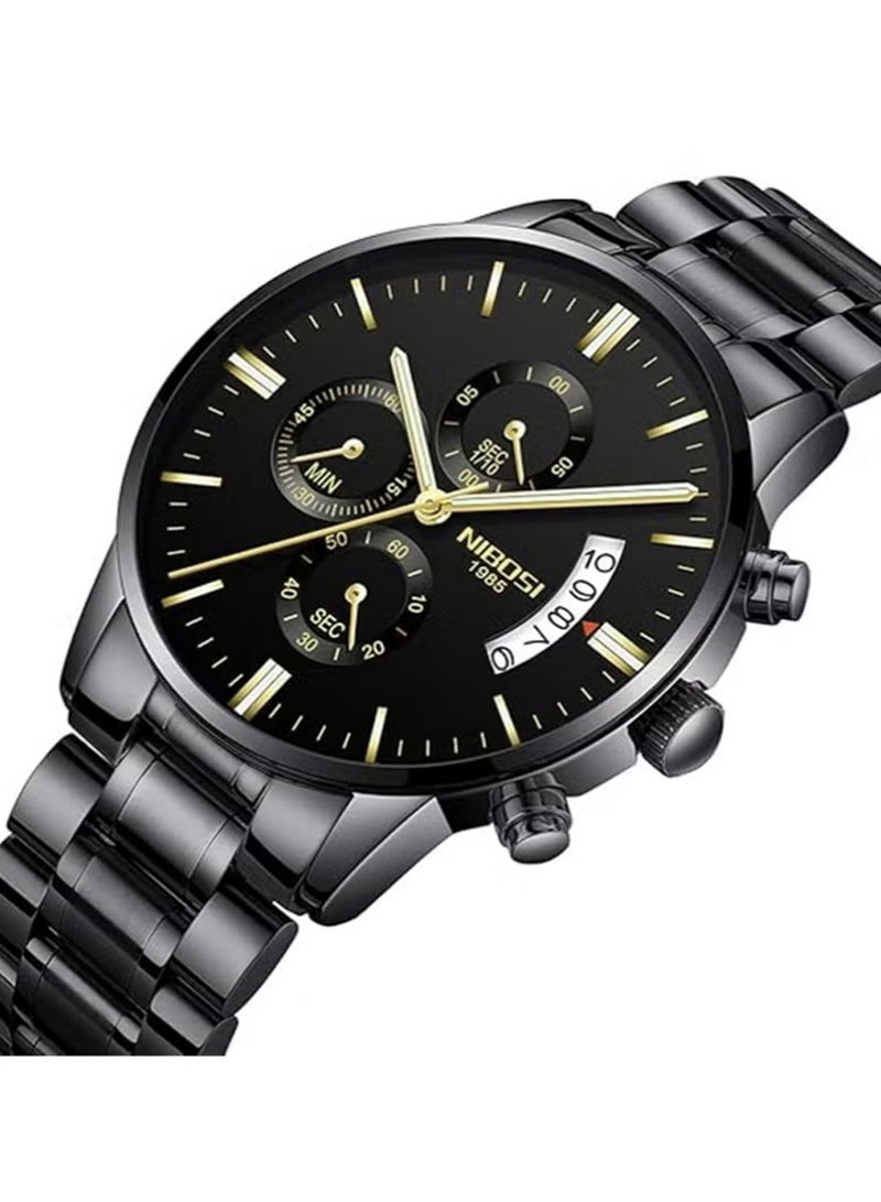 نيبوسي ساعات يد رجالية أنيقة من الفولاذ المقاوم للصدأ، كرونوغراف، مقاومة للماء، سوار من الفولاذ المقاوم للصدأ، ساعة يد كوارتز كلاسيكية تناظرية، لون أسود. - Image 3