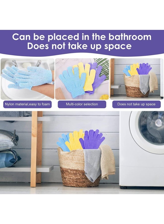 3 Pairs Bath Gloves for Shower, Natural Loofah Exfoliating Wash Gloves, Double Sided Microfibre Shower Body Gloves, for Body and Face, Dead Skin Remover, for Adults and Kids, Yellow Blue Purple - Image 5