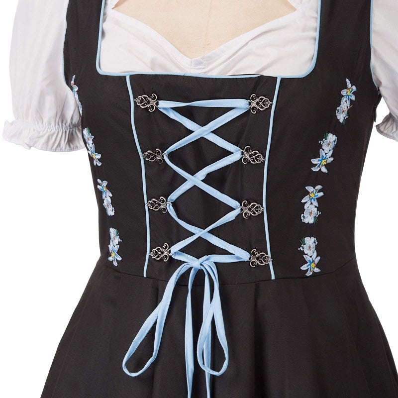 JASAMBAC 3-Piece German Oktoberfest Dirndl Dress for Cosplay Carnival Halloween Size 2XL Color Blue - Image 5