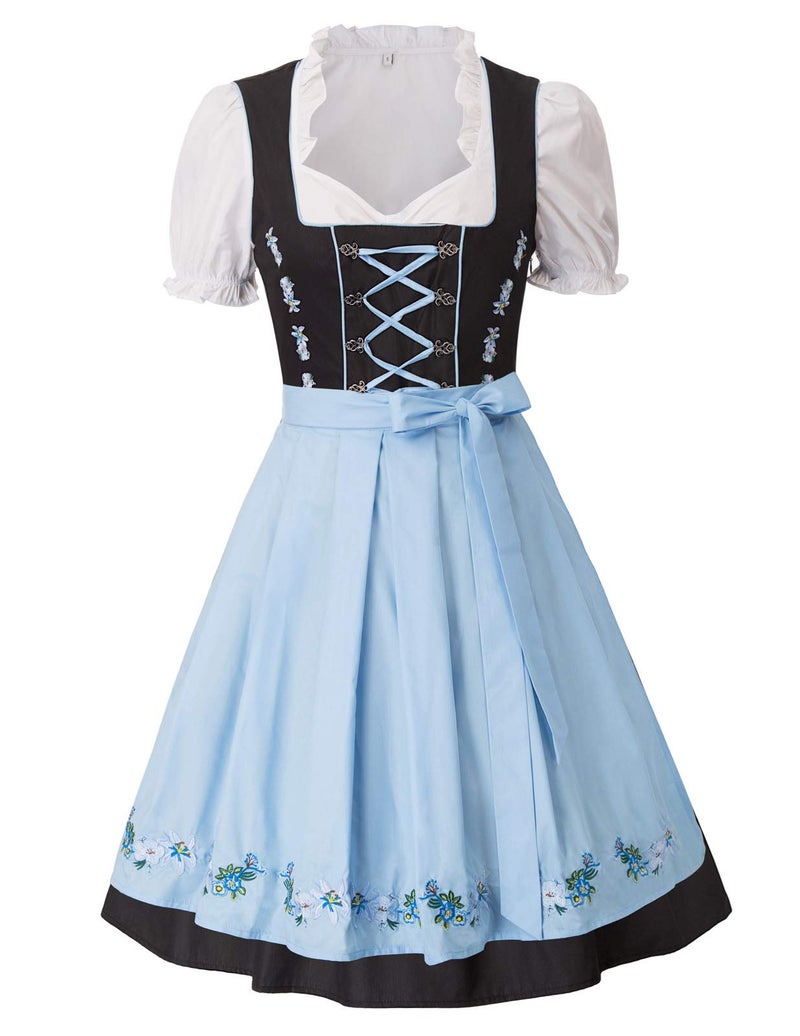JASAMBAC 3-Piece German Oktoberfest Dirndl Dress for Cosplay Carnival Halloween Size 2XL Color Blue - Image 1