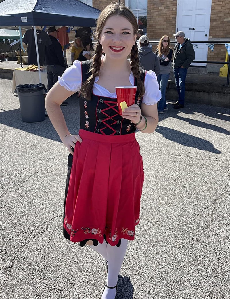 JASAMBAC 3-Piece German Oktoberfest Dirndl Dress for Cosplay Carnival Halloween Size 2XL Color Blue - Image 4