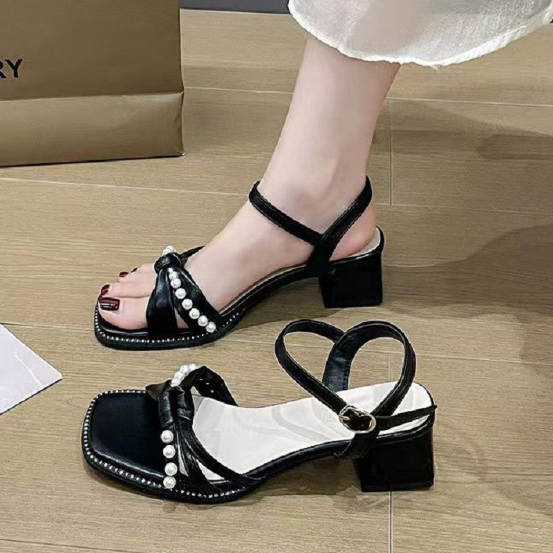 2024 New Chic Womens Rhinestone Wrap High Heels Black 