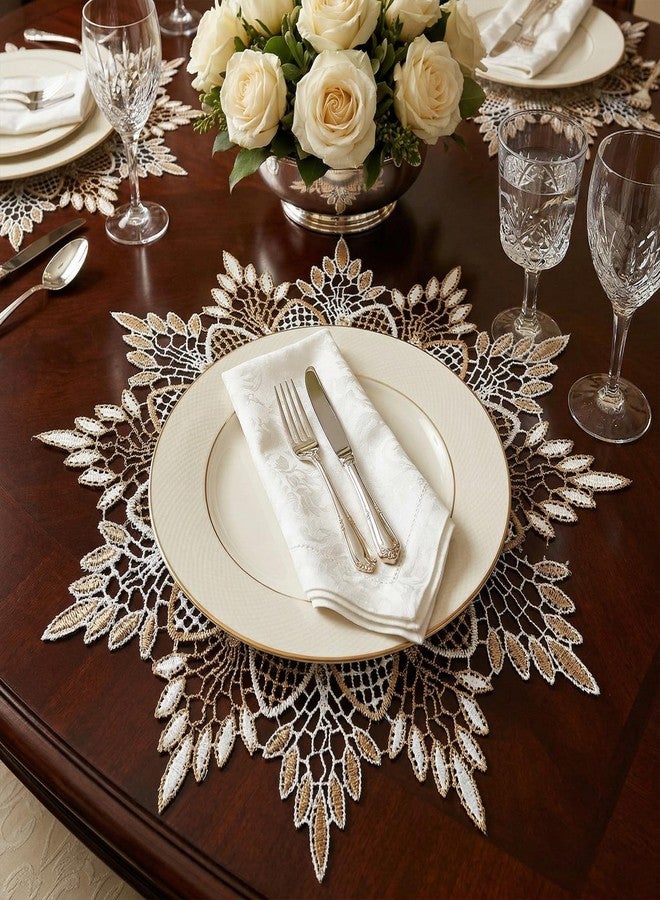 Guduling 2 Pcs Lace Placemats,11.81-Inch Crochet Doilies,Beige Lace Trim Table Decor Mat for Coffee Table, Dining Room & Kitchen and Furnitures - Image 3
