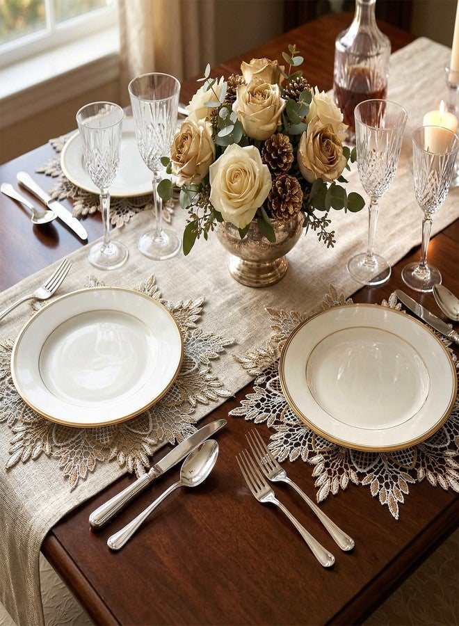 Guduling 2 Pcs Lace Placemats,11.81-Inch Crochet Doilies,Beige Lace Trim Table Decor Mat for Coffee Table, Dining Room & Kitchen and Furnitures - Image 4