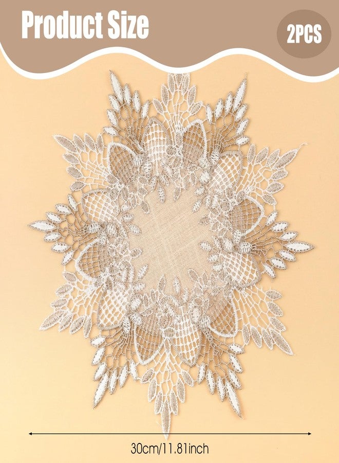 Guduling 2 Pcs Lace Placemats,11.81-Inch Crochet Doilies,Beige Lace Trim Table Decor Mat for Coffee Table, Dining Room & Kitchen and Furnitures - Image 2