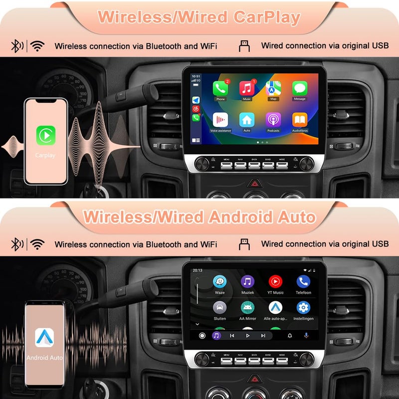 Votheon 10.1" Car Radio Stereo for Dodge RAM 1500 2500 3500 2013-2018 | Android 13 Quad-Core | 2GB+64GB | CarPlay Android Auto | WiFi Bluetooth GPS | FM AM RDS DSP | SWC | Backup Camera - Image 3