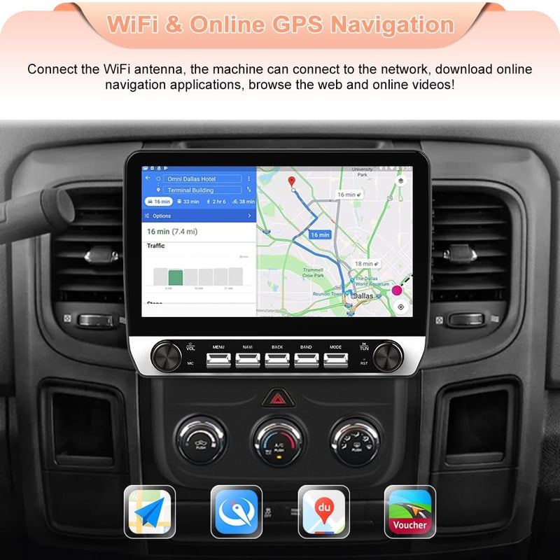 Votheon 10.1" Car Radio Stereo for Dodge RAM 1500 2500 3500 2013-2018 | Android 13 Quad-Core | 2GB+64GB | CarPlay Android Auto | WiFi Bluetooth GPS | FM AM RDS DSP | SWC | Backup Camera - Image 5