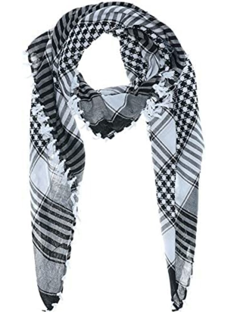 Plaid Arabic Shemagh Scarf & Shawl For Unisex, Black/White - Image 2