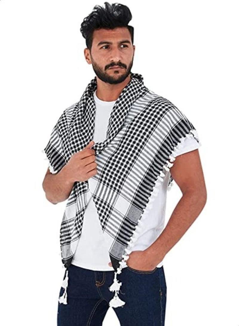 Plaid Arabic Shemagh Scarf & Shawl For Unisex, Black/White - Image 3