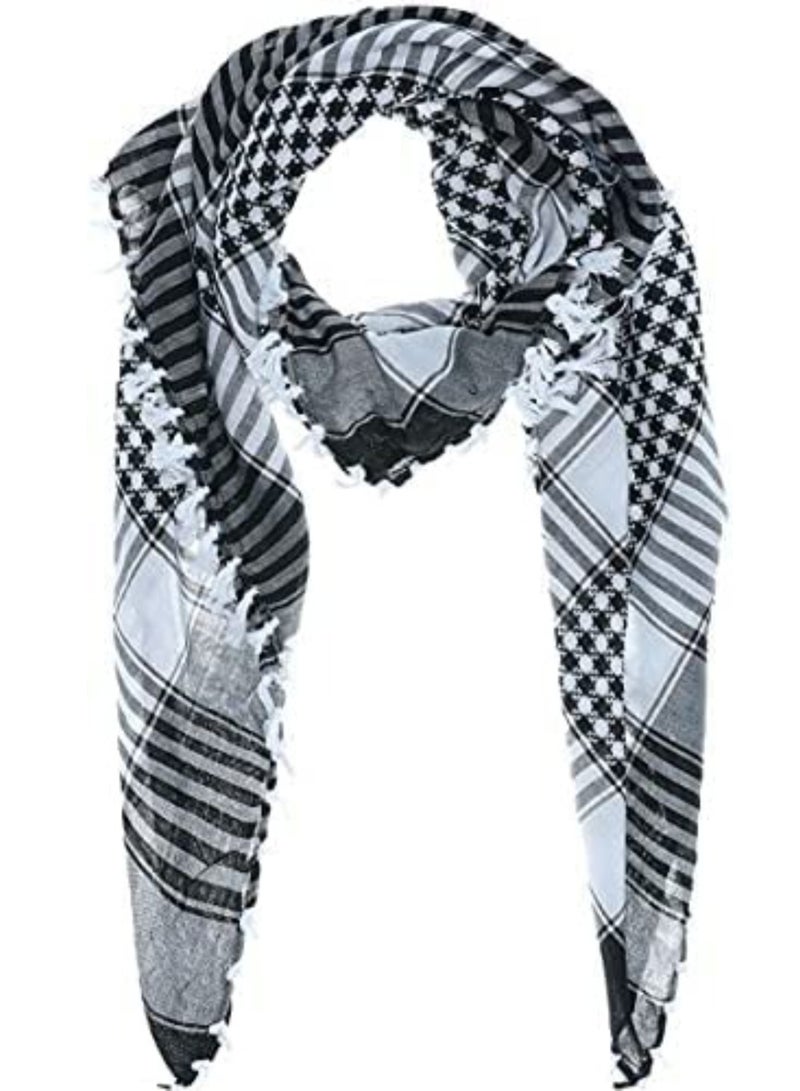 Plaid Arabic Shemagh Scarf & Shawl For Unisex, Black/White - Image 4