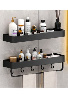 MIXDE Bathroom Shelves Wall Mounted Glass Shelf for Bathroom Floating Shelf Tempered Glass Black Bathroom Wall Organizer 2-Tier  - Image 1