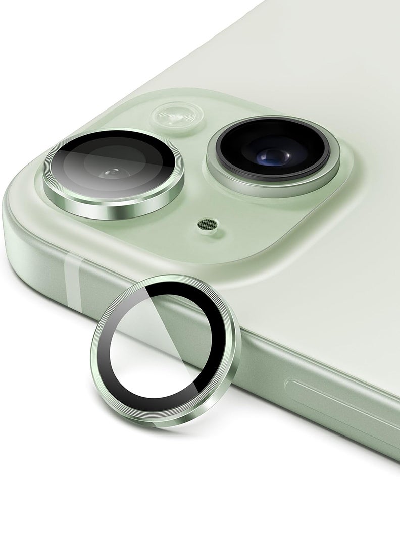 Theodor iPhone 15/ 15 Plus 2 Pcs Camera Lens Protector With 9H Tempered HD Glass Camera Cover Anti Scratch Aluminum Alloy Camera Ring, Green - Image 1
