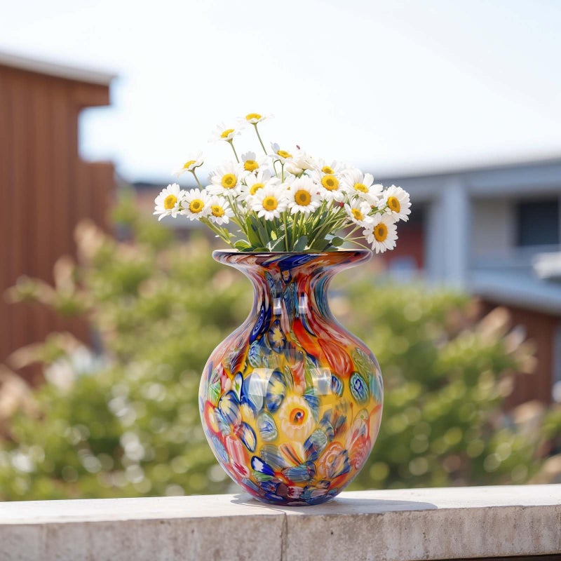 DOVDOV Hand Blown Glass vase, Colourful Glass Decorative vase, Glass Art vase for Bookshelf Coffee Table Floor Mantle Entry Table top TV Cabinet and Dining Table Centerpiece Decorative Flower vase. (Orange) - Image 2