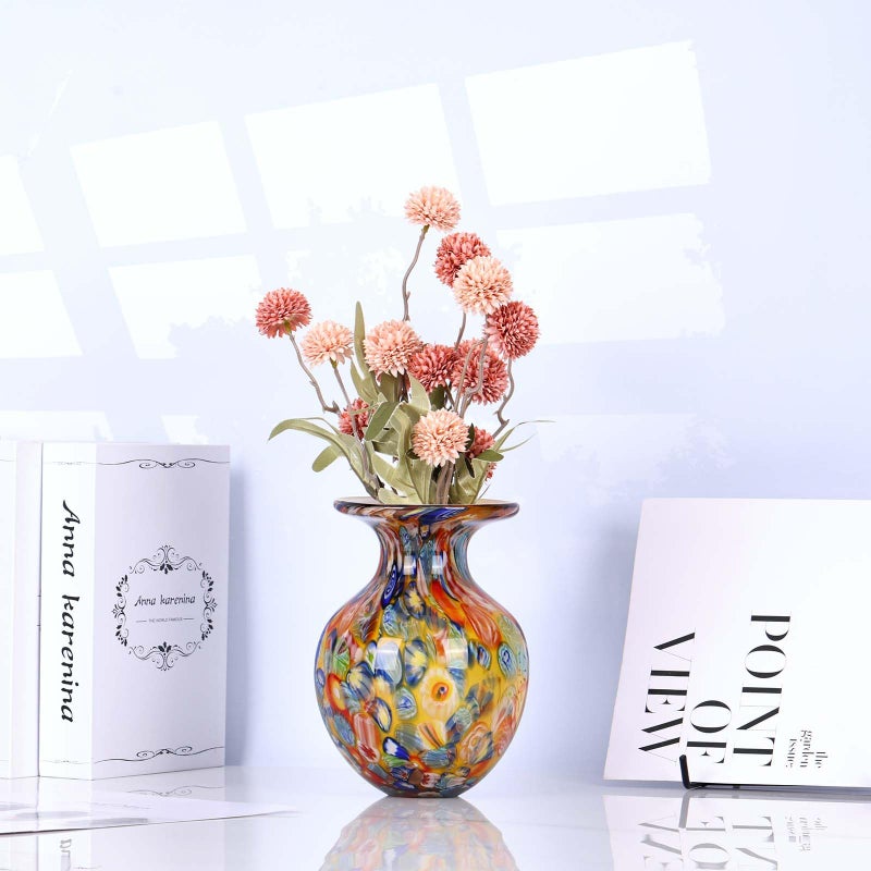 DOVDOV Hand Blown Glass vase, Colourful Glass Decorative vase, Glass Art vase for Bookshelf Coffee Table Floor Mantle Entry Table top TV Cabinet and Dining Table Centerpiece Decorative Flower vase. (Orange) - Image 5