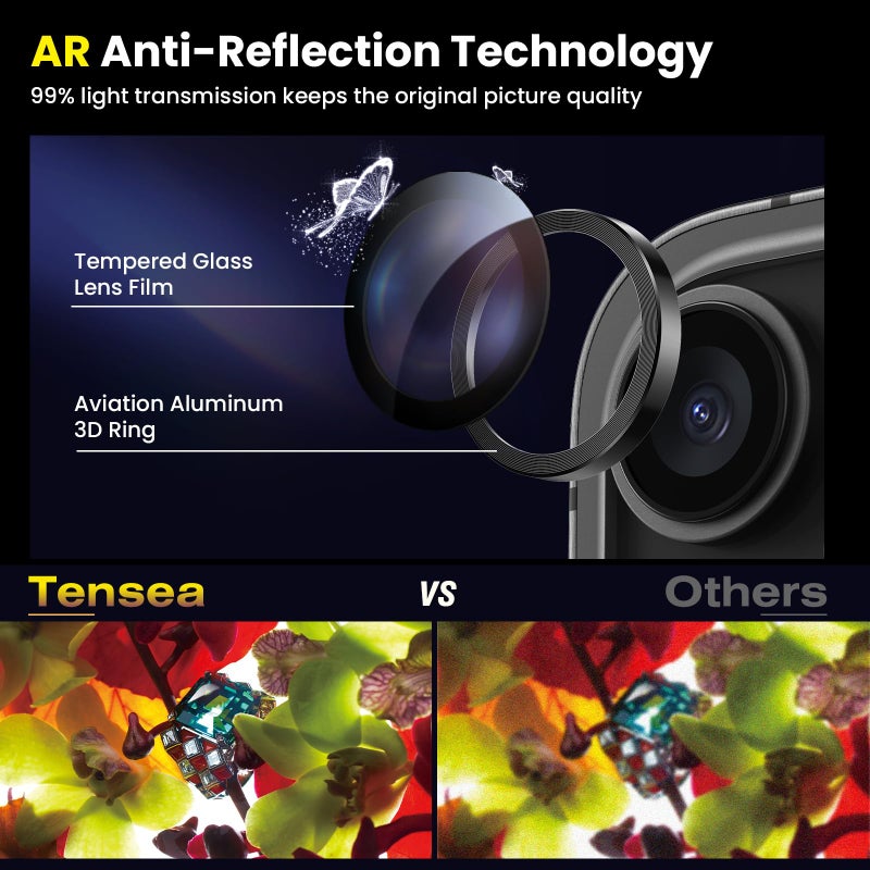 Tensea for iPhone 15 Pro/iPhone 15 Pro Max Camera Lens Protector, 9H Tempered Glass Camera Cover Screen Protector, Metal Individual Ring for iPhone 15 Pro Max 6.7 inch iPhone 15Pro 6.1 inch 2023 - Image 3