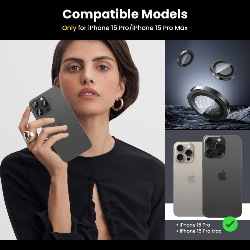 Tensea for iPhone 15 Pro/iPhone 15 Pro Max Camera Lens Protector, 9H Tempered Glass Camera Cover Screen Protector, Metal Individual Ring for iPhone 15 Pro Max 6.7 inch iPhone 15Pro 6.1 inch 2023 - Image 2